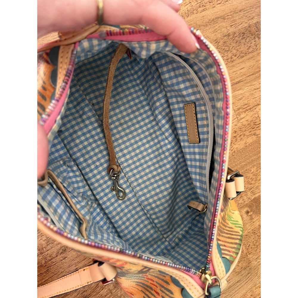 Dooney & Bourke Plaid Coated Canvas Barrel Bag Multicolor Scalloped Trim Satchel - Picture 13 of 16